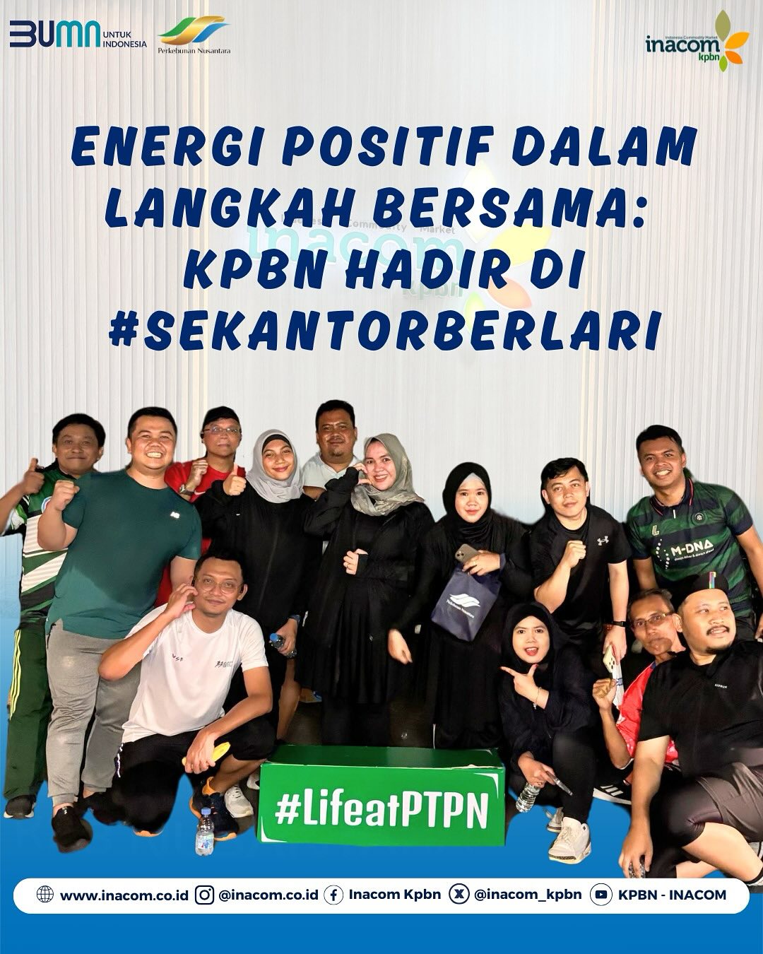 Here are a few options for translating `Energi Positif Dalam Langkah Bersama: KPBN Hadir dalam #SekantorBerlari`, with slightly different emphasis:<br />
<br />
<br />
<br />
*   Positive Energy in Shared Steps: KPBN Participates in #SekantorBerlari<br />
<br />
Option 2 (More Descriptive):<br />
<br />
*   Positive Energy in Every Step Together: KPBN Present at #SekantorBerlari<br />
<br />
Option 3 (Slightly more dynamic):<br />
<br />
*   Positive Energy On The Run Together: KPBN at #SekantorBerlari<br />
<br />
Explanation of Choices:<br />
<br />
*   Energi Positif: All options use `Positive Energy`.<br />
*   Dalam Langkah Bersama: This is the trickiest part.<br />
    *   `In Shared Steps` emphasizes the togetherness of movement.<br />
    *   `In Every Step Together` is a bit more literal and descriptive.<br />
    *   `On The Run Together` is shorter and dynamic.<br />
*   KPBN Hadir dalam: All options use `KPBN Participates in` or `KPBN Present at` (both work). `Present at` is the more direct translation.<br />
*   #SekantorBerlari: The hashtag remains the same.<br />
<br />
The best option depends on the specific context and the desired tone. I'd lean toward Option 1 or Option 2 for general use.