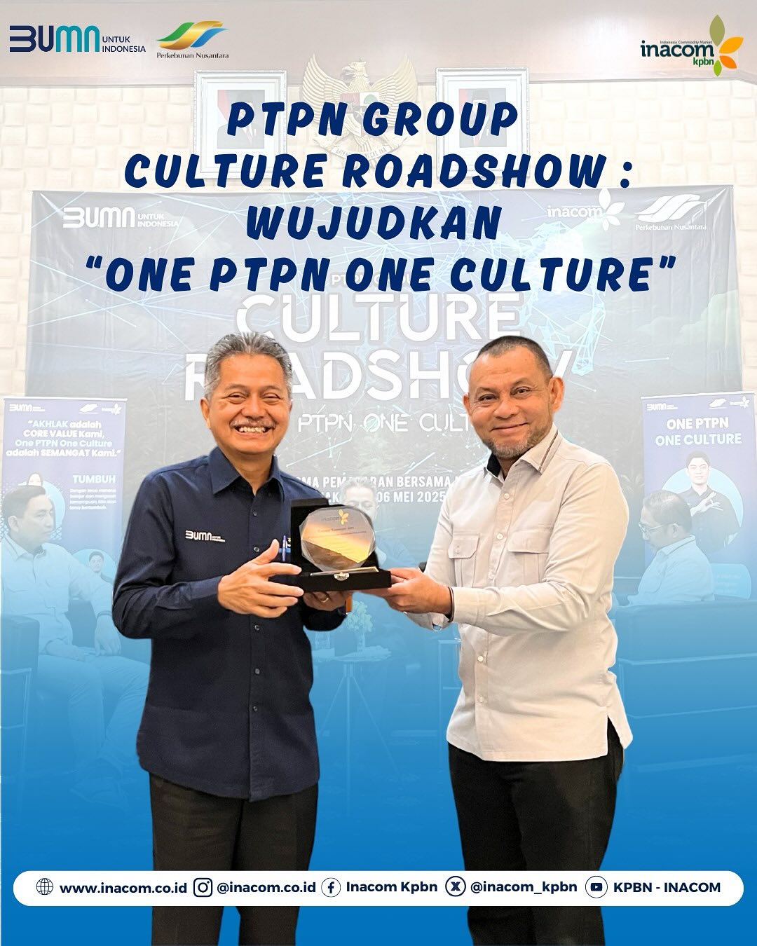 Here are a few options for translating `PTPN GROUP Culture Roadshow: Wujudkan 'One PTPN One Culture'` into English, with slight variations in nuance:<br />
<br />
*    (This is a straightforward and common translation.)<br />
<br />
*   PTPN GROUP Culture Roadshow: Achieving `One PTPN One Culture` (Achieving emphasizes the effort and accomplishment more.)<br />
<br />
*   PTPN GROUP Culture Roadshow: Bringing `One PTPN One Culture` to Life (This emphasizes making the culture a reality)<br />
<br />
In all cases, `One PTPN One Culture` is best kept as is, because the literal translation (One PTPN, One Culture) is already pretty clear.<br />
<br />
Jadi, saya akan merekomendasikan:<br />
<br />
<br />
